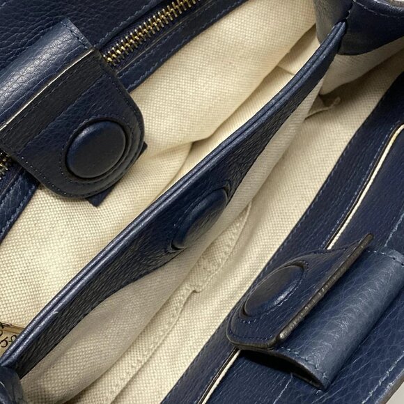 Auth GUCCI Bamboo Shopper 336032 Navy Leather - Tote Bag - Picture 11 of 16